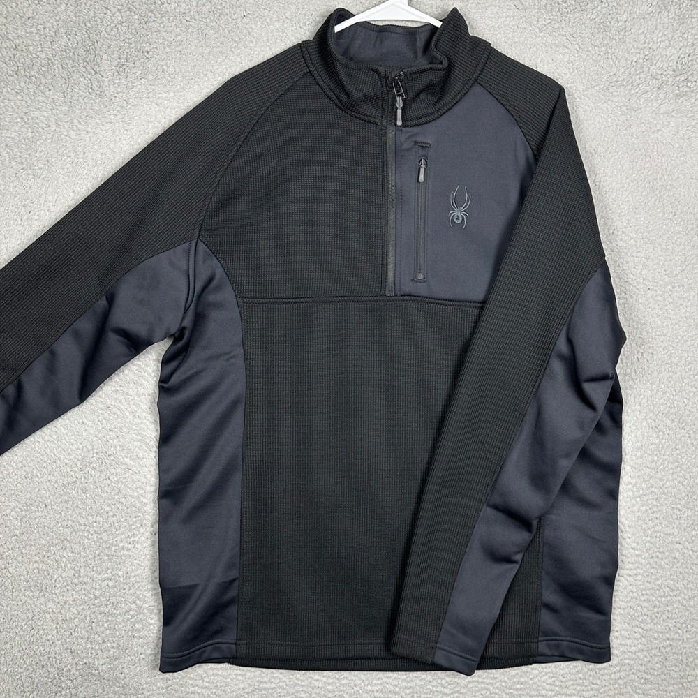 Spyder Pullover Mens XL Quaretr Zip Black Waffle Knit Performance Athletic EUC